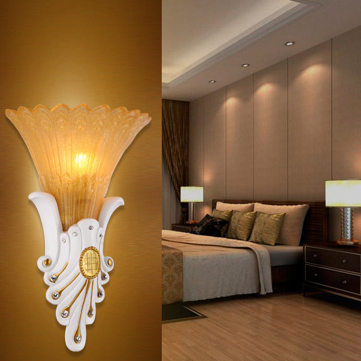Skørter | Flower Nightstand Wall Light Traditional White/Yellow Glass 1 Light Wall Sconce with Diamond Accent
