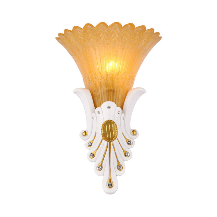 Skørter | Flower Nightstand Wall Light Traditional White/Yellow Glass 1 Light Wall Sconce with Diamond Accent