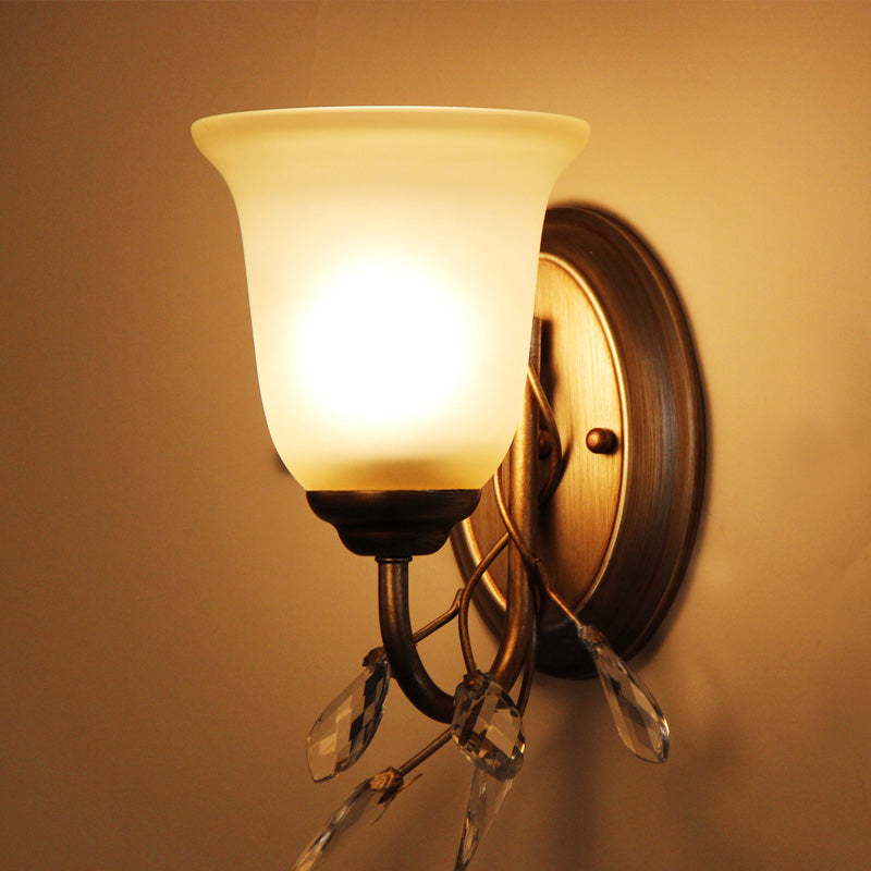Skørter | Frosted Glass Bell Shape Wall Light Traditional 1/2/3 Lights Bedroom Wall Mounted Lamp with Coffee Backplate