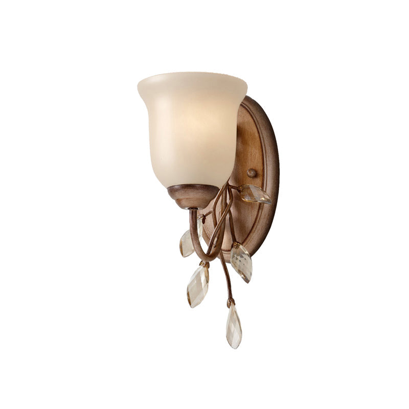 Skørter | Frosted Glass Bell Shape Wall Light Traditional 1/2/3 Lights Bedroom Wall Mounted Lamp with Coffee Backplate
