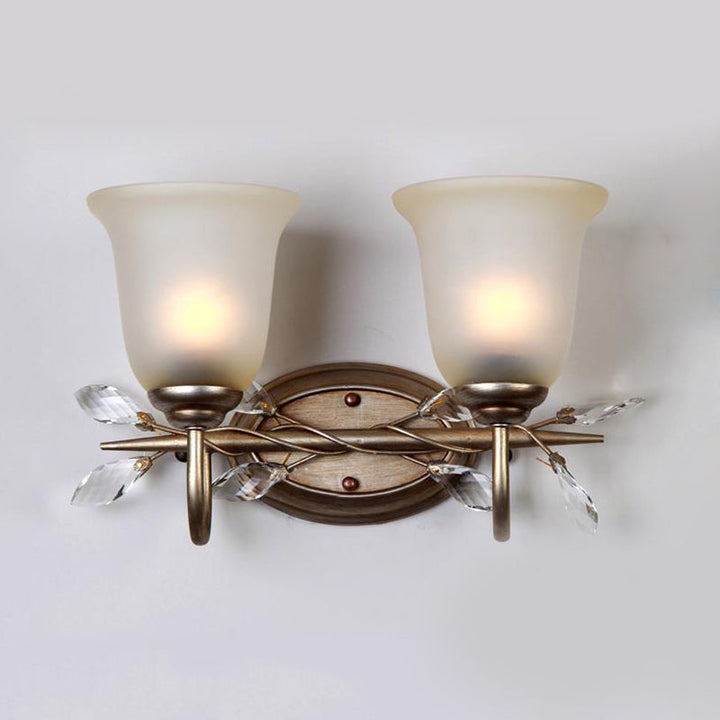 Skørter | Frosted Glass Bell Shape Wall Light Traditional 1/2/3 Lights Bedroom Wall Mounted Lamp with Coffee Backplate