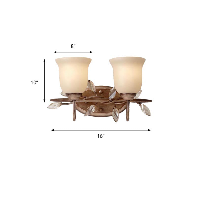 Skørter | Frosted Glass Bell Shape Wall Light Traditional 1/2/3 Lights Bedroom Wall Mounted Lamp with Coffee Backplate
