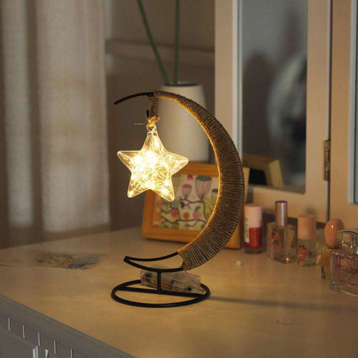 Skørter | Iron Wire Half Moon Shape Table Night Light Children Black LED Battery Decorative Lighting for Decor