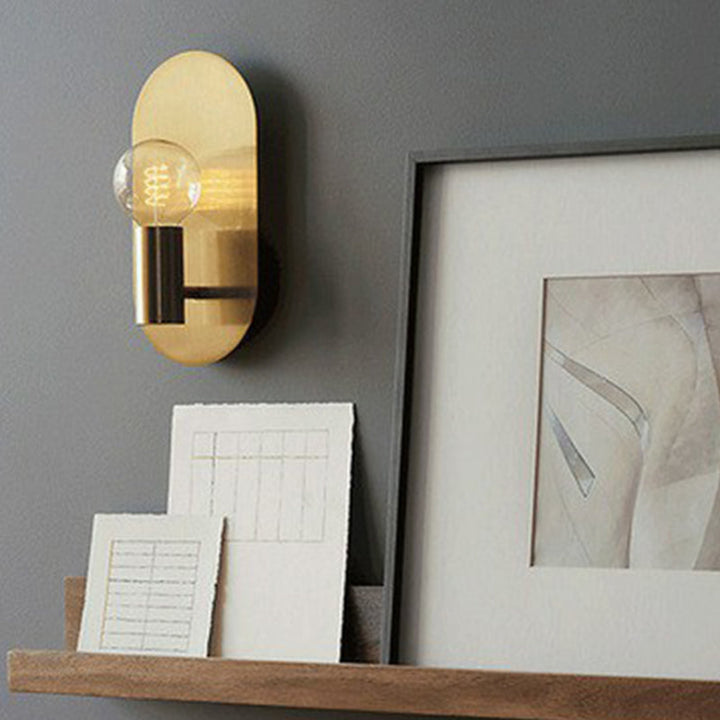 Skørter | Exposed Bulb Design Wall Lamp Postmodern Metal 1-Light Gold Finish with Oval Back Plate