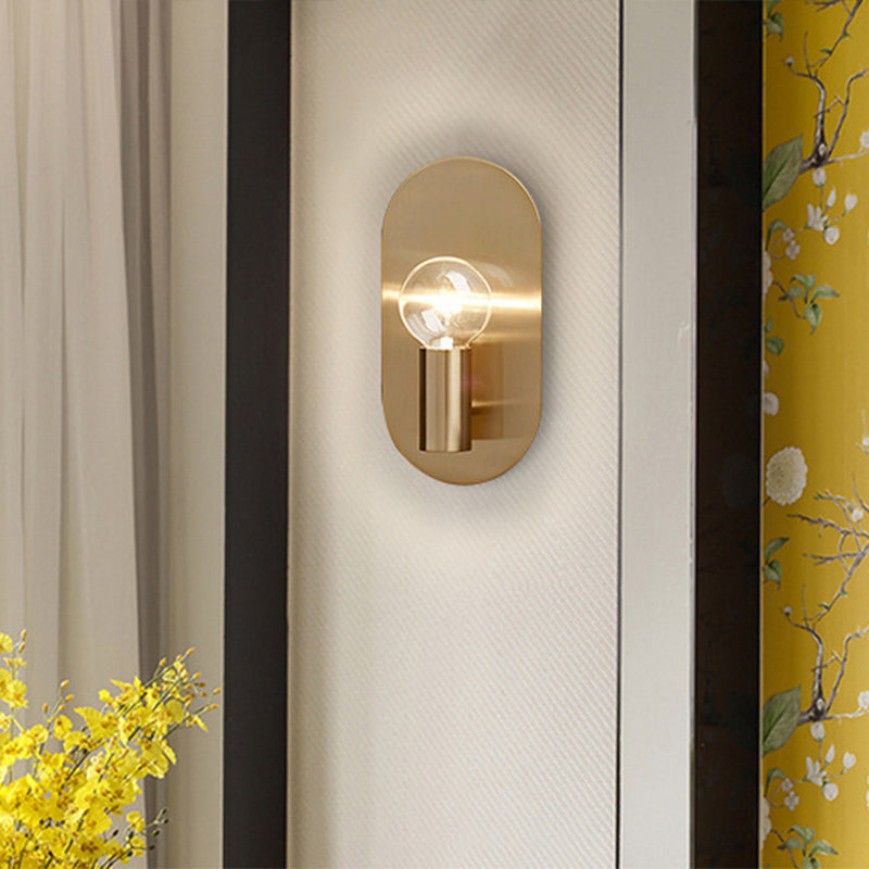 Skørter | Exposed Bulb Design Wall Lamp Postmodern Metal 1-Light Gold Finish with Oval Back Plate