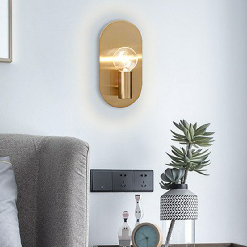 Skørter | Exposed Bulb Design Wall Lamp Postmodern Metal 1-Light Gold Finish with Oval Back Plate