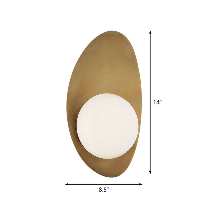 Skørter | Antique Brass Oval Wall Light Postmodern 1 Lamp Metal Wall Lamp with Ball White Glass Shade