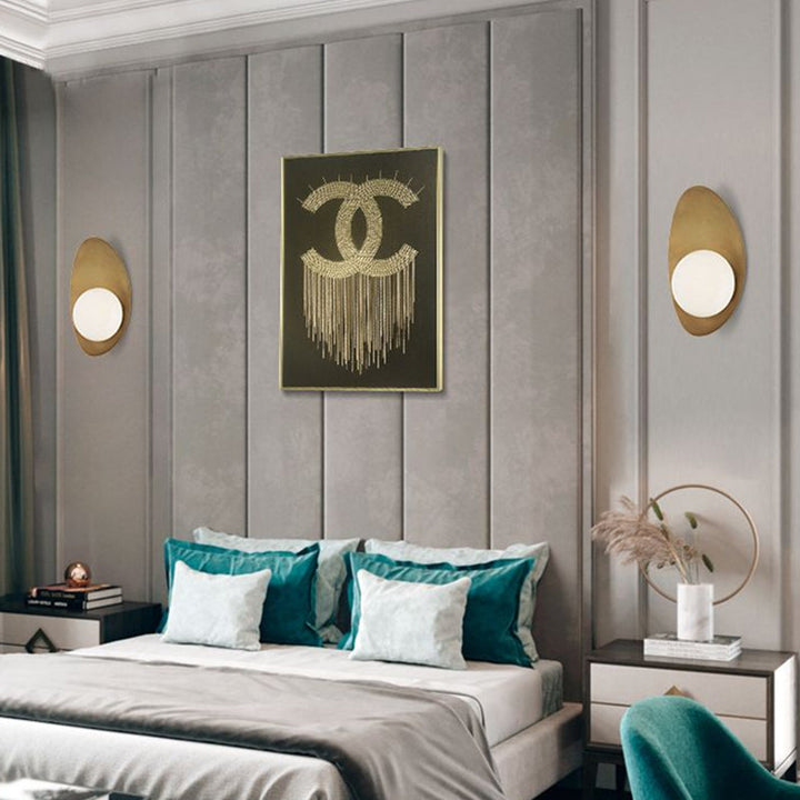 Skørter | Antique Brass Oval Wall Light Postmodern 1 Lamp Metal Wall Lamp with Ball White Glass Shade