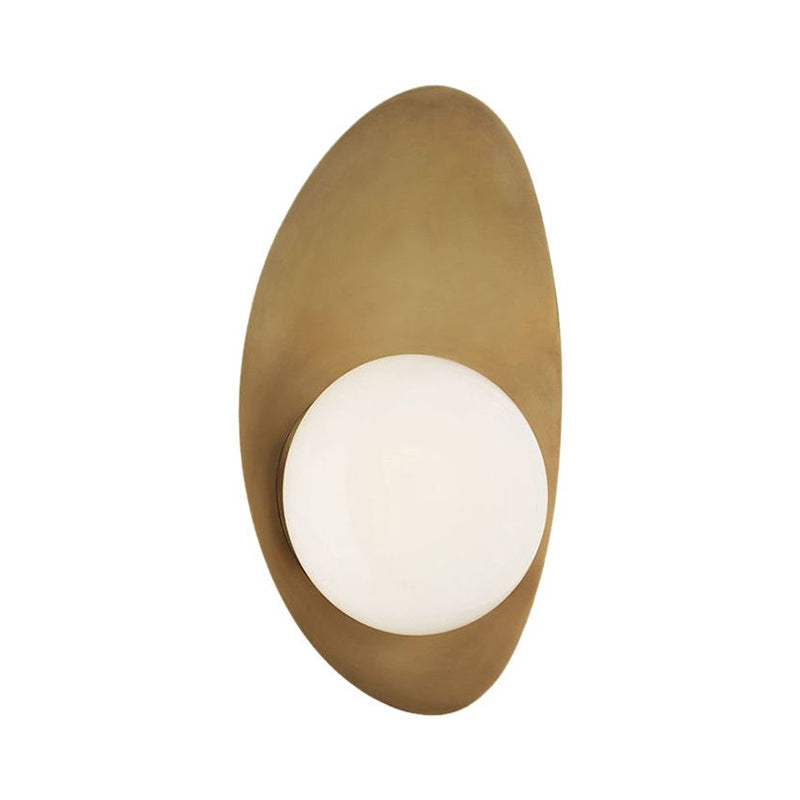 Skørter | Antique Brass Oval Wall Light Postmodern 1 Lamp Metal Wall Lamp with Ball White Glass Shade