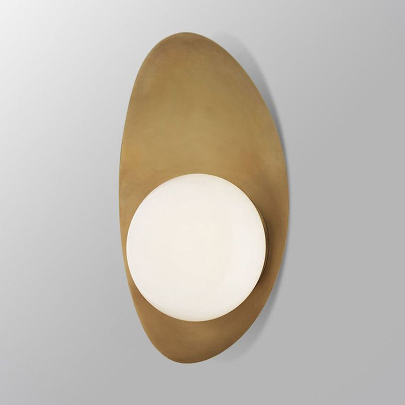 Skørter | Antique Brass Oval Wall Light Postmodern 1 Lamp Metal Wall Lamp with Ball White Glass Shade