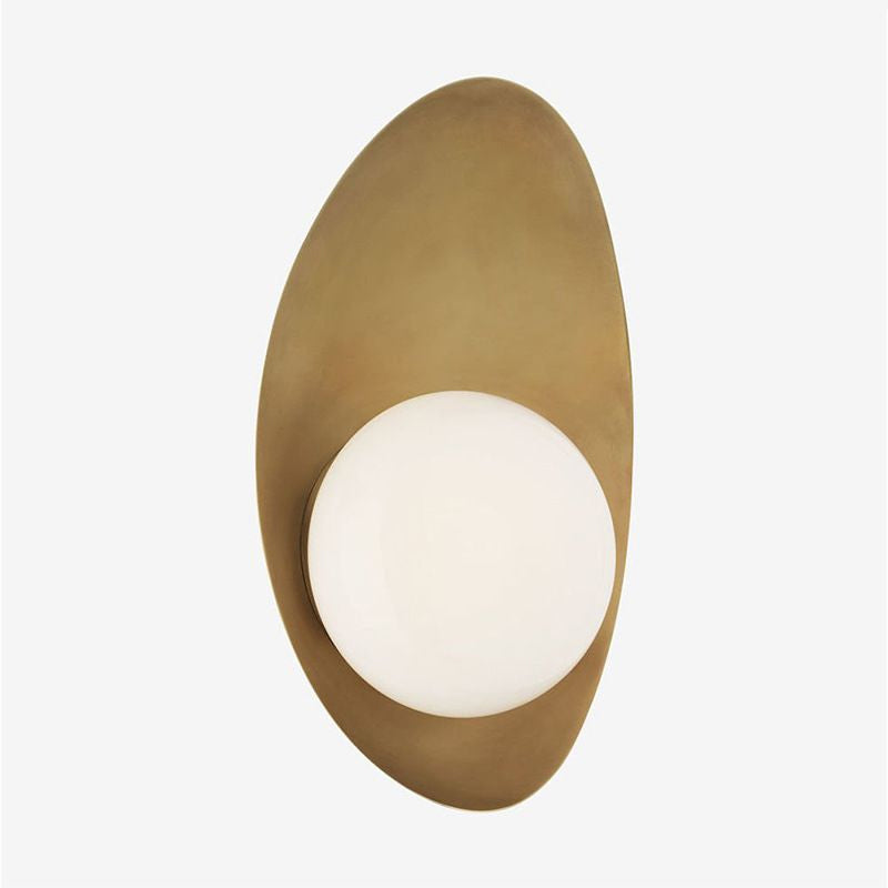 Skørter | Antique Brass Oval Wall Light Postmodern 1 Lamp Metal Wall Lamp with Ball White Glass Shade