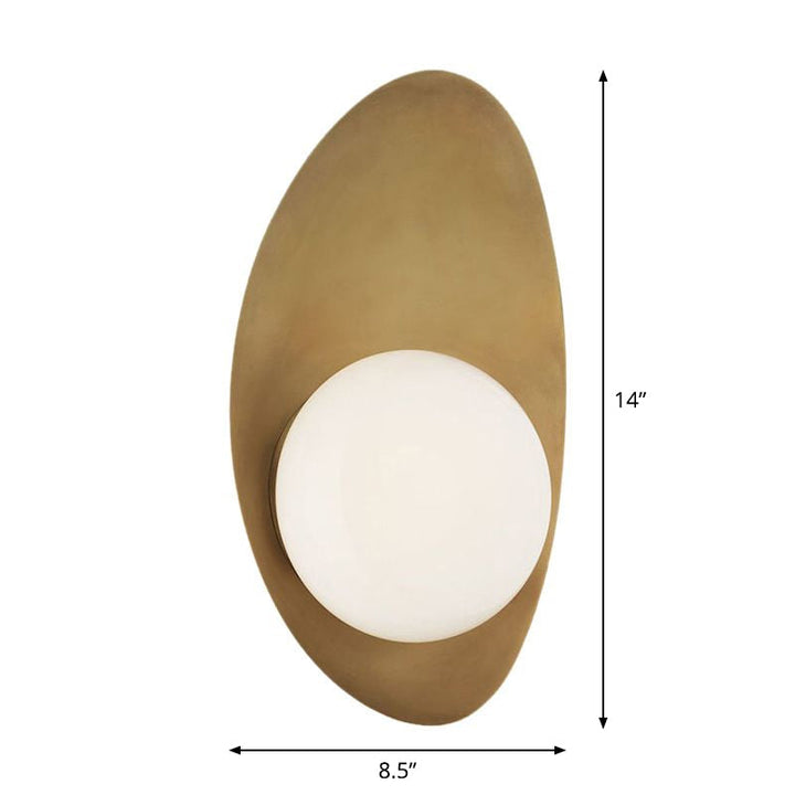 Skørter | Antique Brass Oval Wall Light Postmodern 1 Lamp Metal Wall Lamp with Ball White Glass Shade