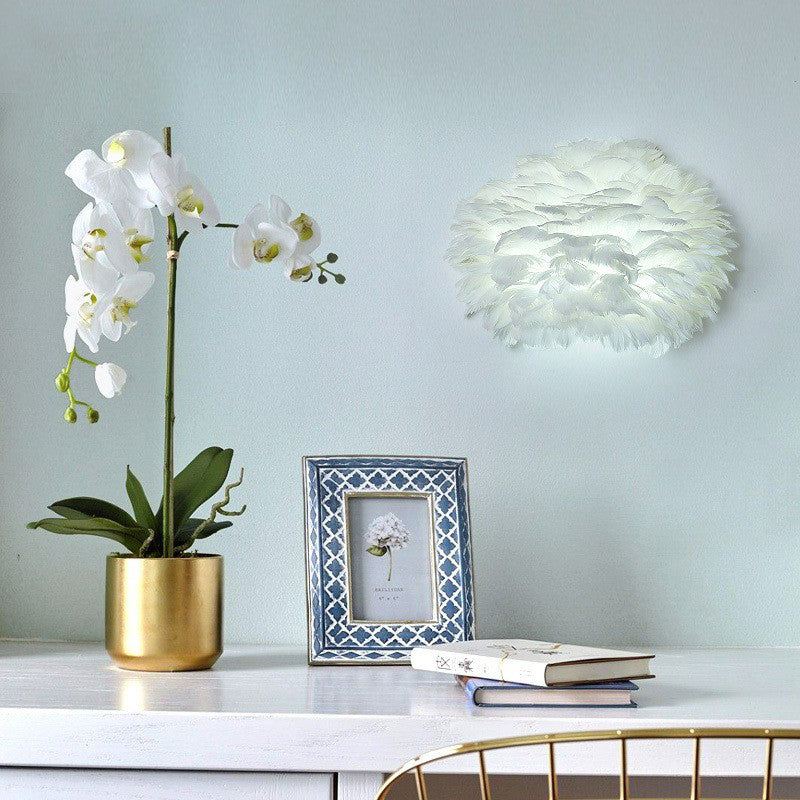 Lisslune | Half-spherical Wall Lamp Nordic Feather 1 Bulb White Wall Light Lighting
