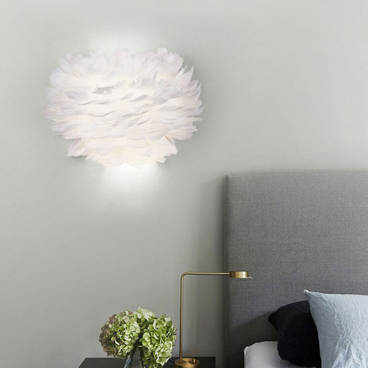 Lisslune | Half-spherical Wall Lamp Nordic Feather 1 Bulb White Wall Light Lighting
