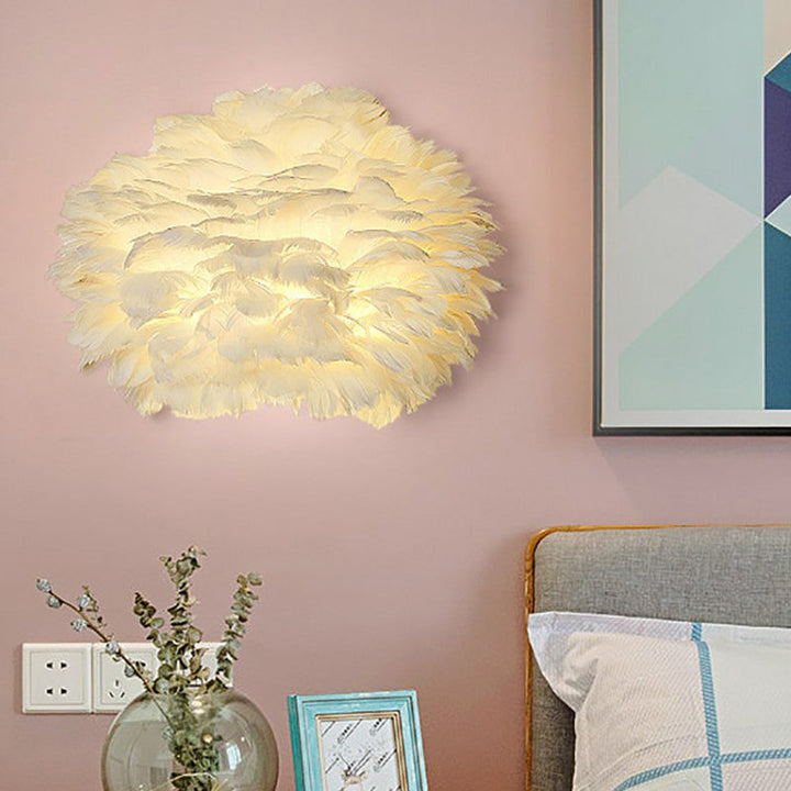 Lisslune | Half-spherical Wall Lamp Nordic Feather 1 Bulb White Wall Light Lighting