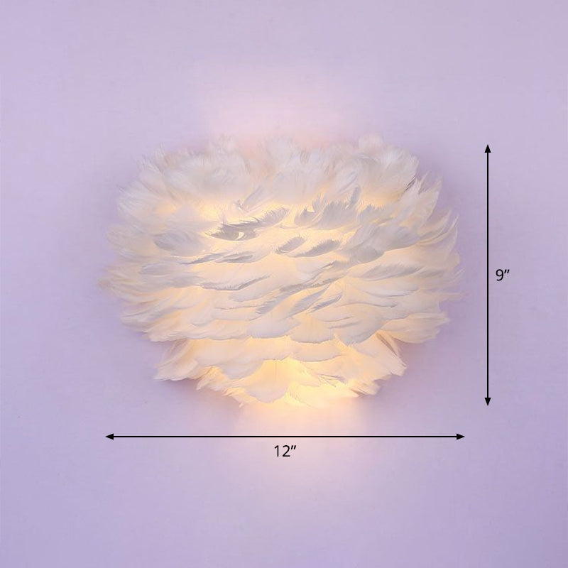 Lisslune | Half-spherical Wall Lamp Nordic Feather 1 Bulb White Wall Light Lighting