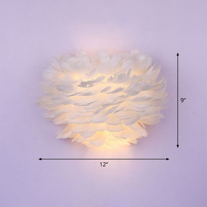 Lisslune | Half-spherical Wall Lamp Nordic Feather 1 Bulb White Wall Light Lighting