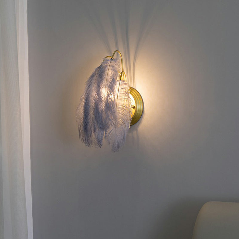 Lisslune | Small Feather Wall Mounted Lighting Minimalist 1-Light Wall Lamp for Hallway