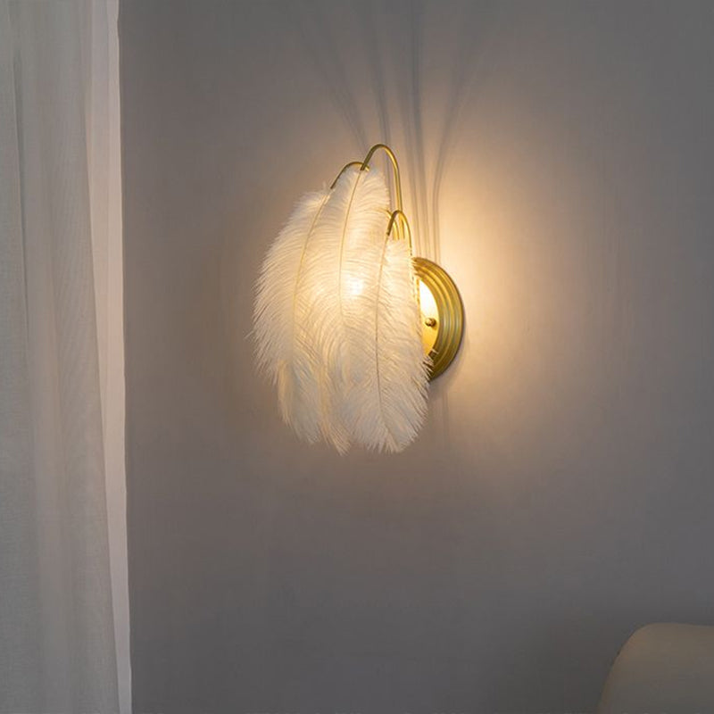 Lisslune | Small Feather Wall Mounted Lighting Minimalist 1-Light Wall Lamp for Hallway