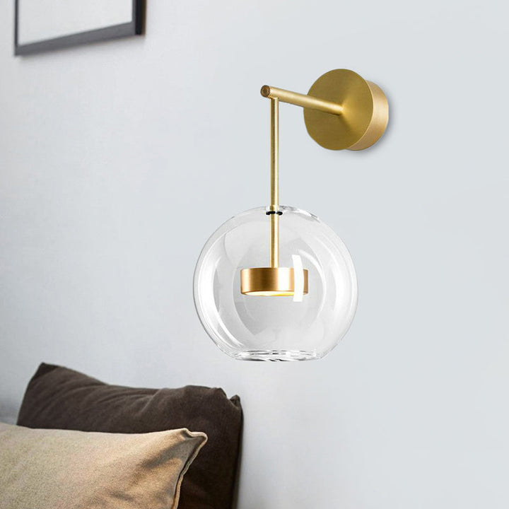 Lisslune | Brass Drum Wall Mount Lamp Simplicity Metal LED Wall Light with Clear Glass Globe Shade
