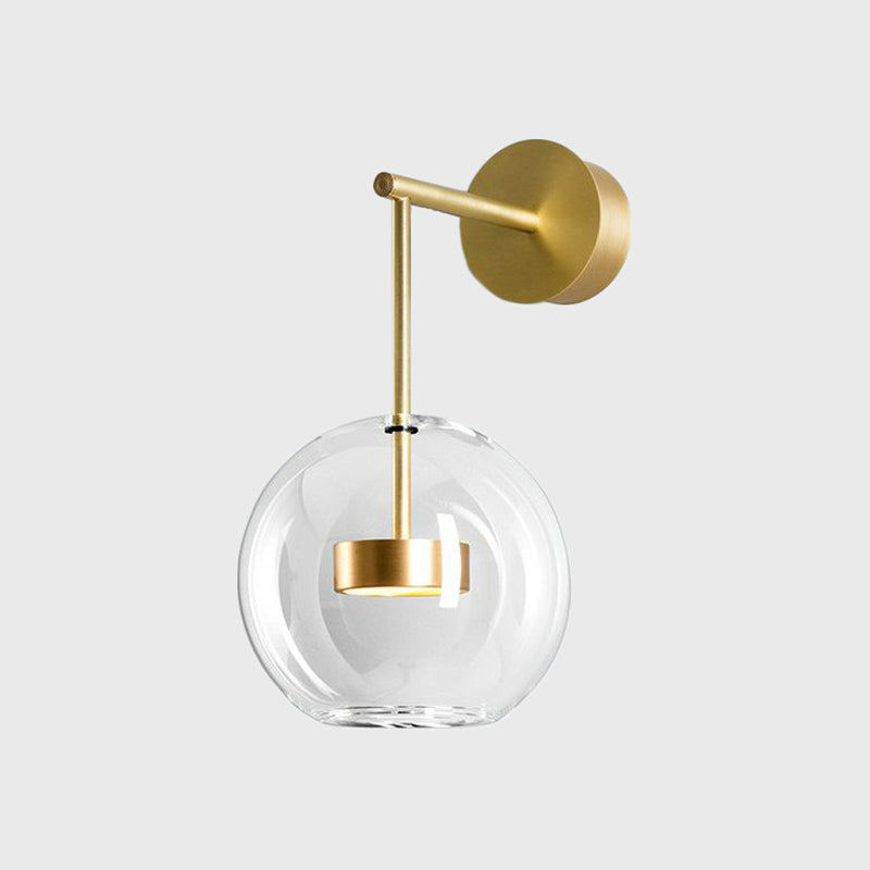 Lisslune | Brass Drum Wall Mount Lamp Simplicity Metal LED Wall Light with Clear Glass Globe Shade