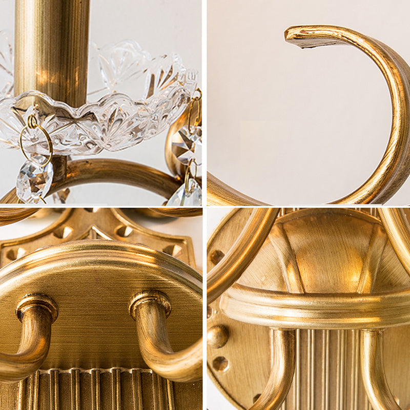 Skørter | Aged Brass Wall Lamp Traditional Crystal Candle Wall Lighting Sconces with Scroll Arm