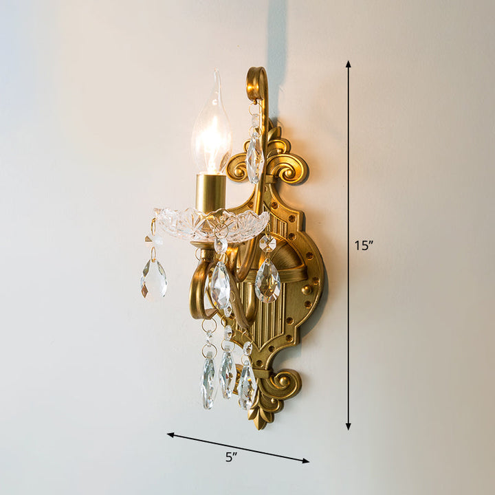 Skørter | Aged Brass Wall Lamp Traditional Crystal Candle Wall Lighting Sconces with Scroll Arm
