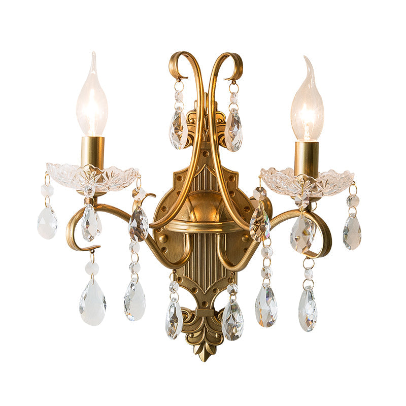 Skørter | Aged Brass Wall Lamp Traditional Crystal Candle Wall Lighting Sconces with Scroll Arm