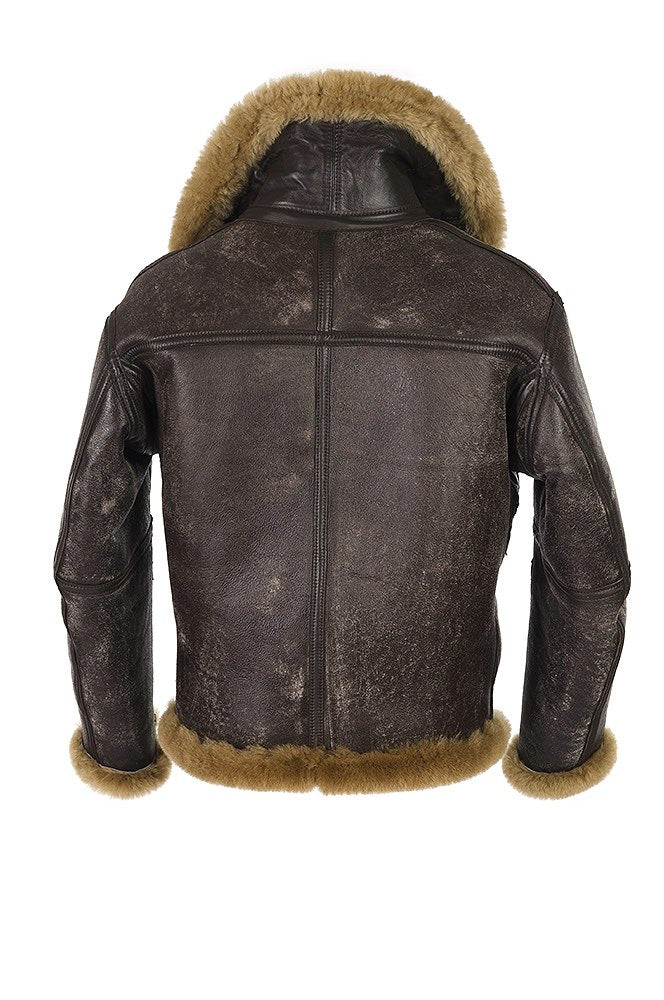 Men's sheepskin jacket with luxurious synthetic fur collar and warming lining Lisslune