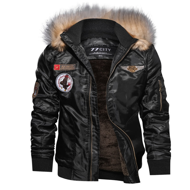 Men's Fashion Bomber Jacket with Removable Synthetic Fur Collar Lisslune