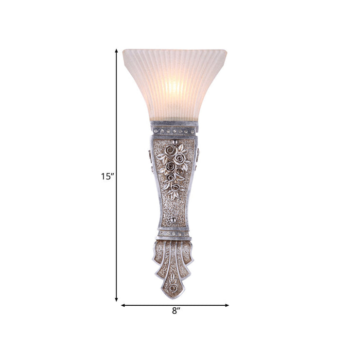Skørter | Ribbed Glass Tapered Wall Mounted Light Rustic Hallway Wall Lamp with Silver Base