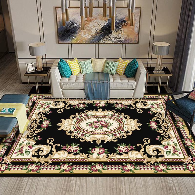 Lisslune | Multi-Colored Flower Print Rug Synthetic Antique Indoor Rug Non-Slip Backing Easy Maintenance Area Rug for the Living Room