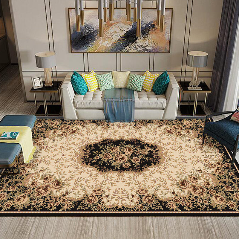 Lisslune | Multi-Colored Flower Print Rug Synthetic Antique Indoor Rug Non-Slip Backing Easy Maintenance Area Rug for the Living Room
