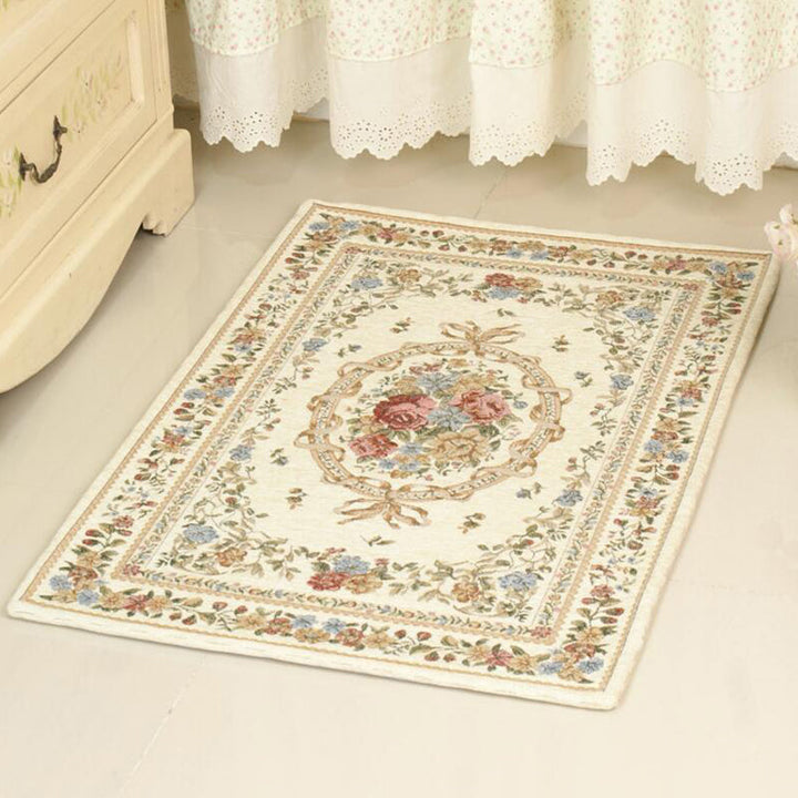 Lisslune | Simple Bedroom Carpet Colorful Floral Printed Indoor Rug Acrylic Non-Slip Pet-Friendly Rug