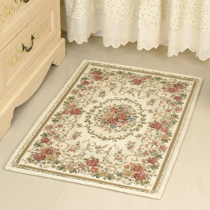 Lisslune | Simple Bedroom Carpet Colorful Floral Printed Indoor Rug Acrylic Non-Slip Pet-Friendly Rug