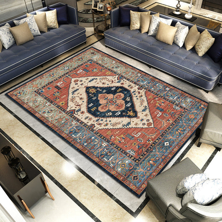 Lisslune | Multicolored parlor rug Nostalgia floral pattern area rug non-slip backing washable rug