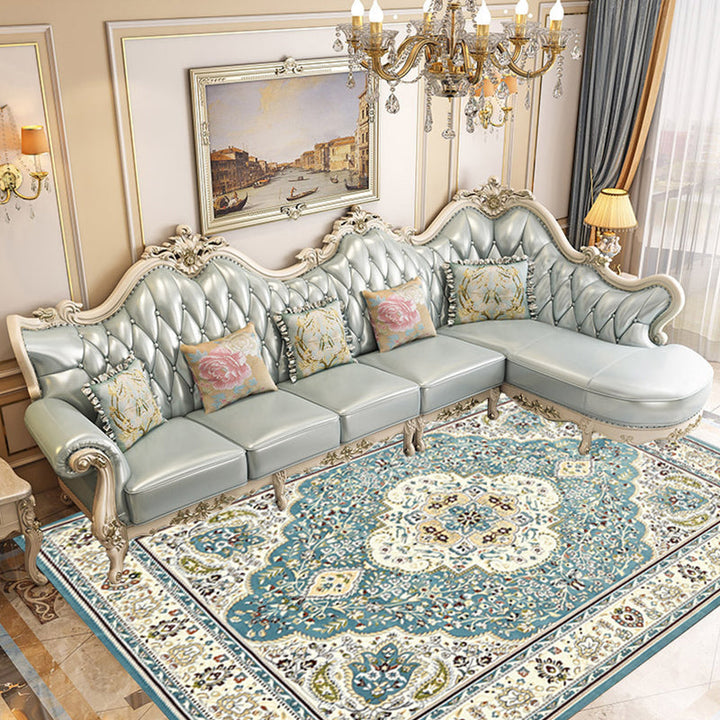 Lisslune | Multicolored parlor rug Nostalgia floral pattern area rug non-slip backing washable rug