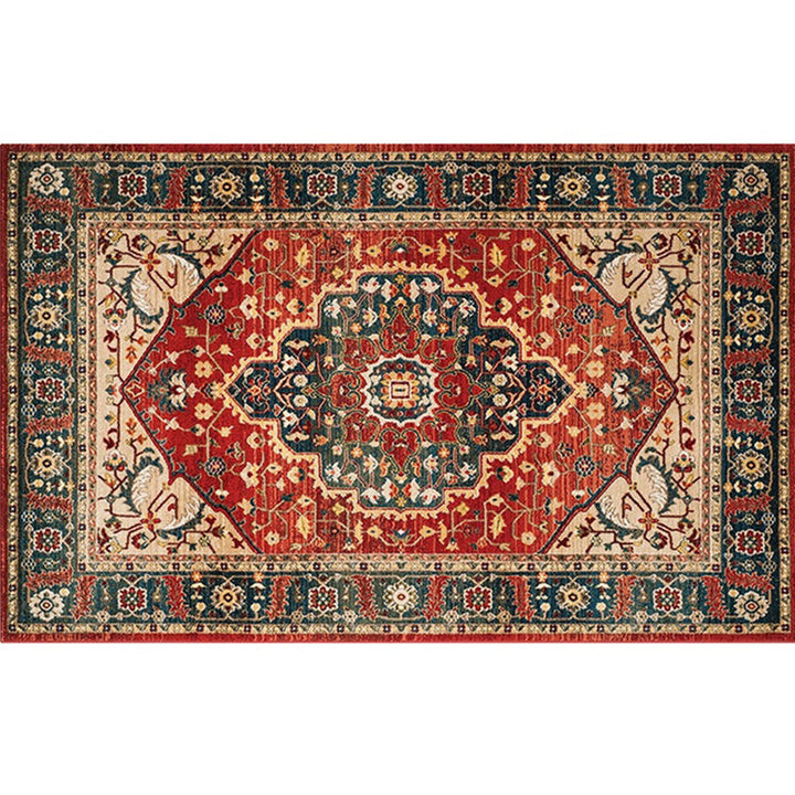 Lisslune | Retro geometric pattern carpet multicolored synthetic area carpet non-slip pet-friendly washable carpet for room