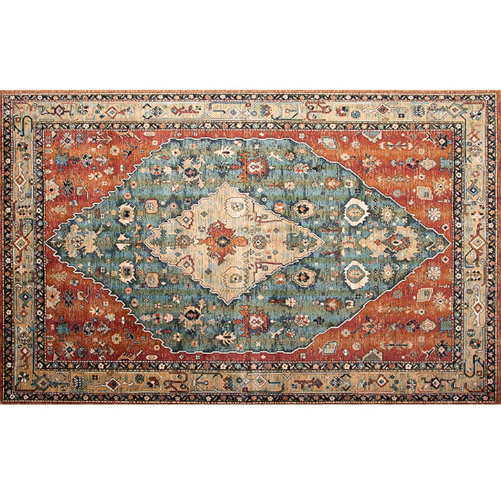 Lisslune | Retro geometric pattern carpet multicolored synthetic area carpet non-slip pet-friendly washable carpet for room