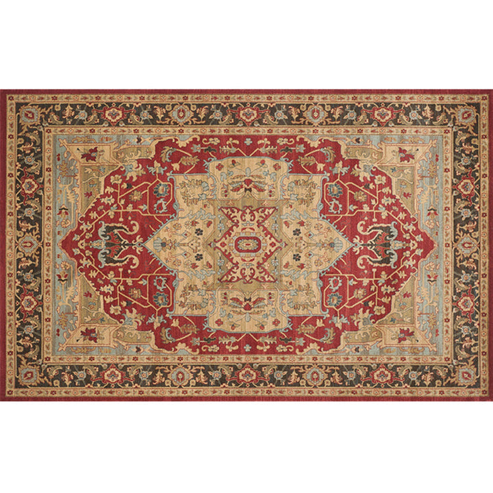 Lisslune | Retro geometric pattern carpet multicolored synthetic area carpet non-slip pet-friendly washable carpet for room