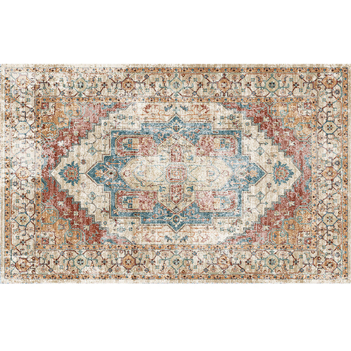 Lisslune | Retro geometric pattern carpet multicolored synthetic area carpet non-slip pet-friendly washable carpet for room