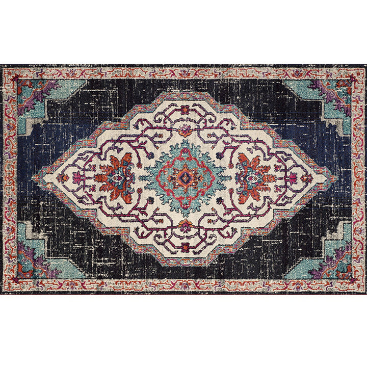 Lisslune | Retro geometric pattern carpet multicolored synthetic area carpet non-slip pet-friendly washable carpet for room