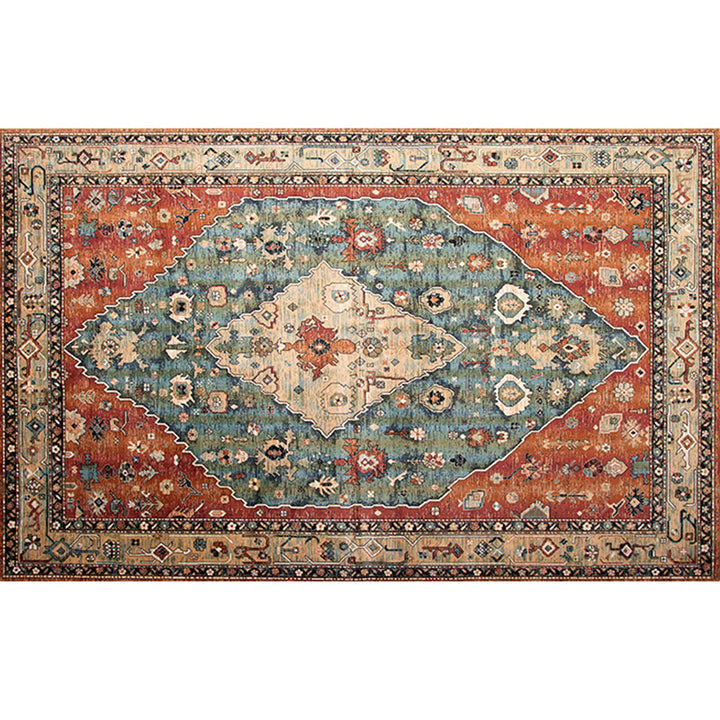 Lisslune | Retro geometric pattern carpet multicolored synthetic area carpet non-slip pet-friendly washable carpet for room