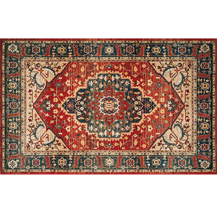 Lisslune | Retro geometric pattern carpet multicolored synthetic area carpet non-slip pet-friendly washable carpet for room