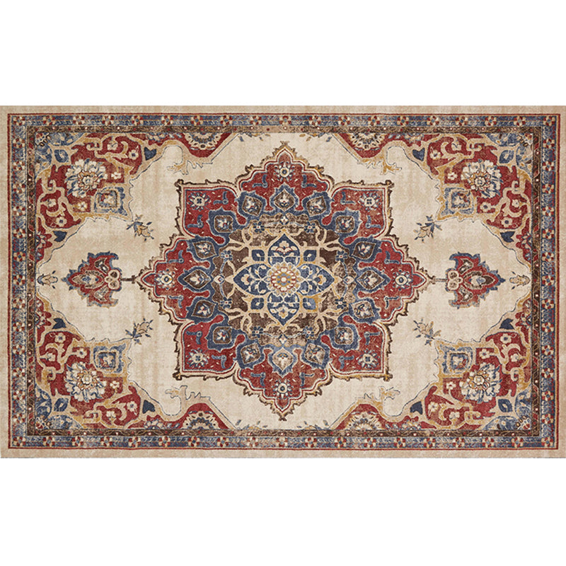 Lisslune | Retro geometric pattern carpet multicolored synthetic area carpet non-slip pet-friendly washable carpet for room