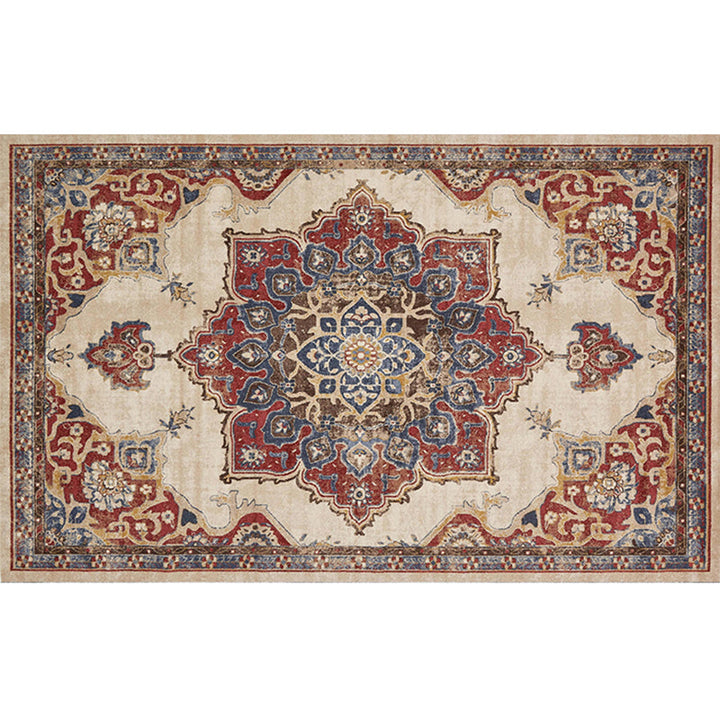 Lisslune | Retro geometric pattern carpet multicolored synthetic area carpet non-slip pet-friendly washable carpet for room