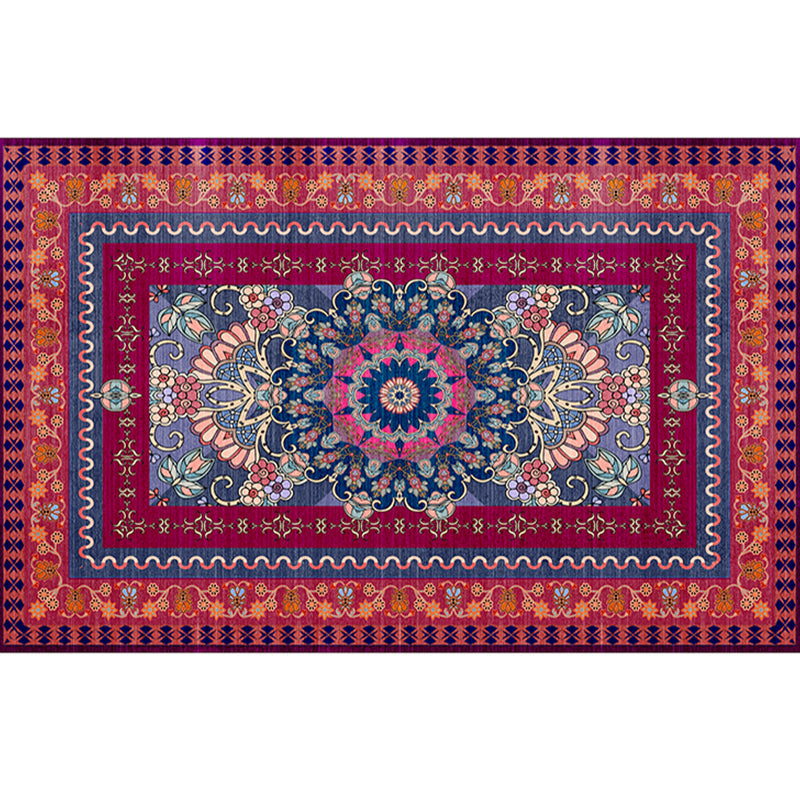 Lisslune | Retro geometric pattern carpet multicolored synthetic area carpet non-slip pet-friendly washable carpet for room