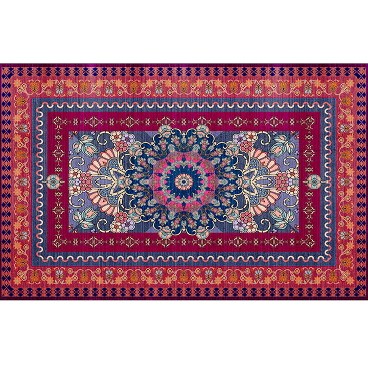 Lisslune | Retro geometric pattern carpet multicolored synthetic area carpet non-slip pet-friendly washable carpet for room