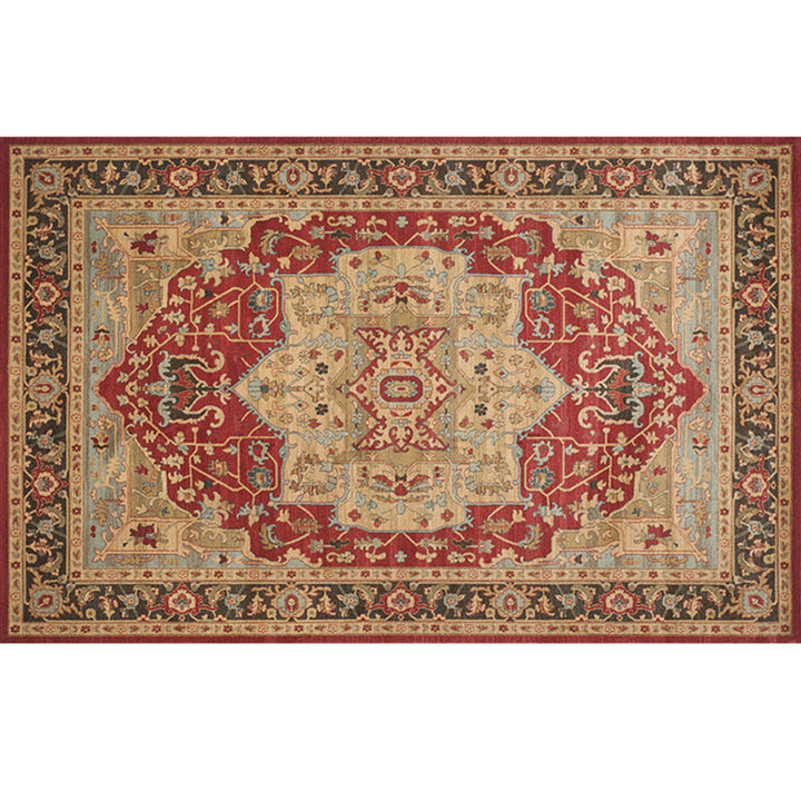 Lisslune | Retro geometric pattern carpet multicolored synthetic area carpet non-slip pet-friendly washable carpet for room