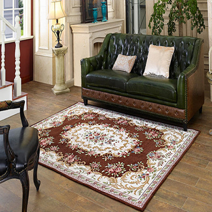 Lisslune | Multicolored bedroom rug Shabby Chic floral pattern area rug acrylic non-slip backing stain-resistant rug